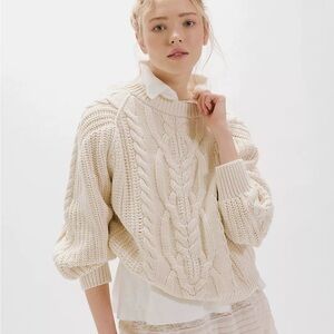 Free People Cream Cable Crewneck Sweater